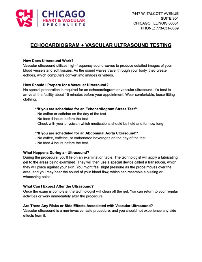 Echocardiogram & Vascular Ultrasound Instructions Thumbnail